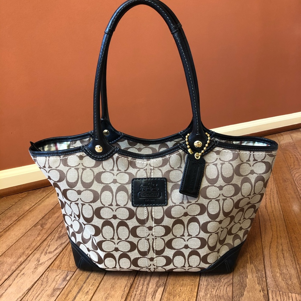 Coach Brown and Black Leather Tote Bag